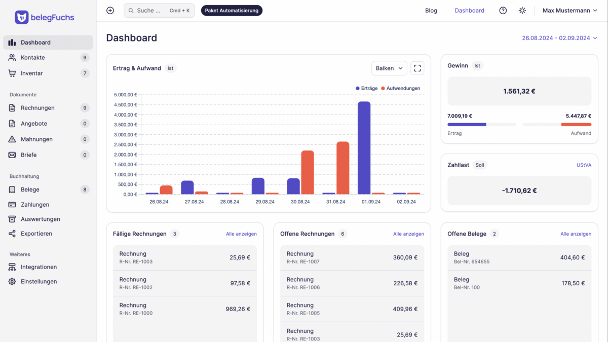 belegFuchs Dashboard