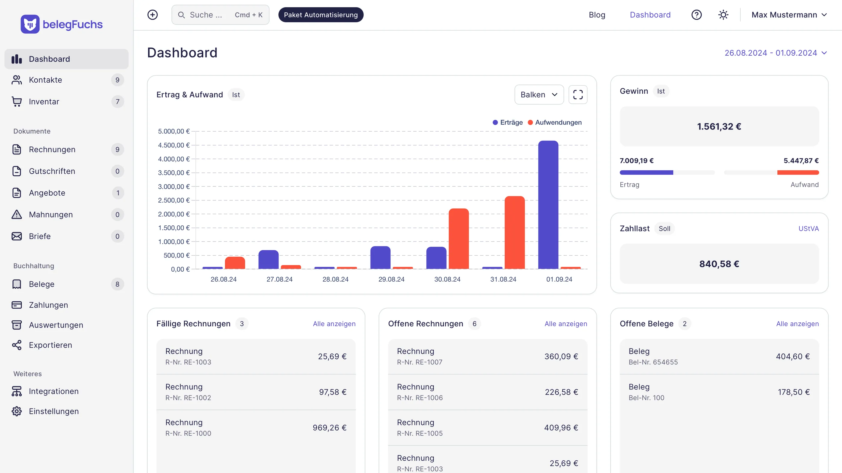 belegFuchs Dashboard